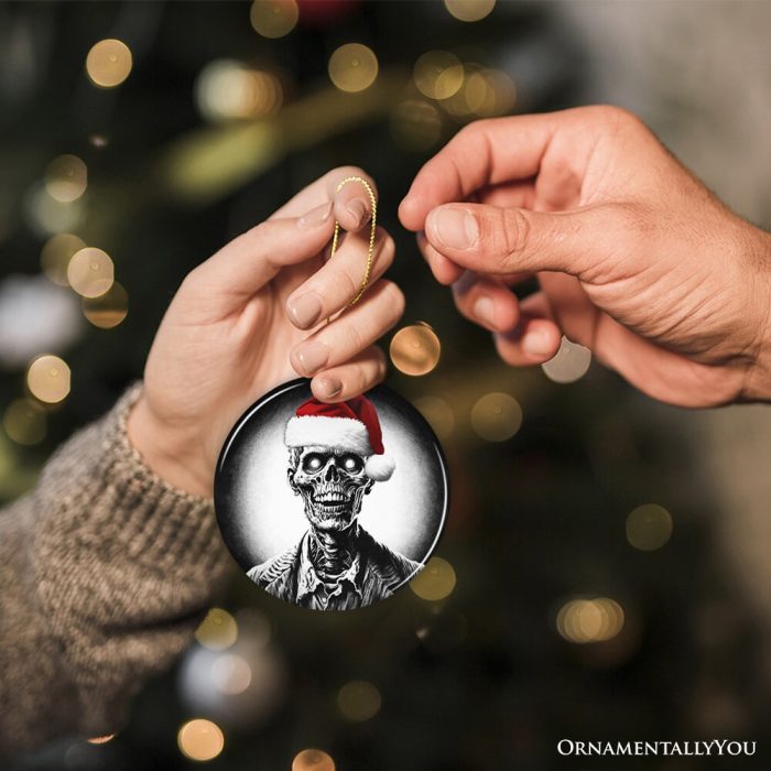 ForProduct 03GhastlyUndeadZombiewithSantaHatOrnament EerieChristmasGiftforHorrorLovers3DHumanMockup01