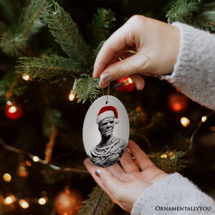 ForProduct 03GhoulishMummywithSantaHatOrnament SinisterHolidayKeepsakeforHalloweenLovers3DHumanMockup08