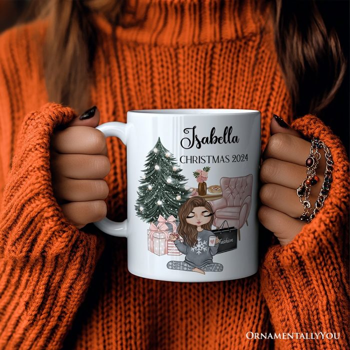 ForProduct 03GlamorousGirlPersonalizedChristmasMug FashionistaTeenagerShoppingAddictHolidayGiftMug3DRealisticMockupsMug 30
