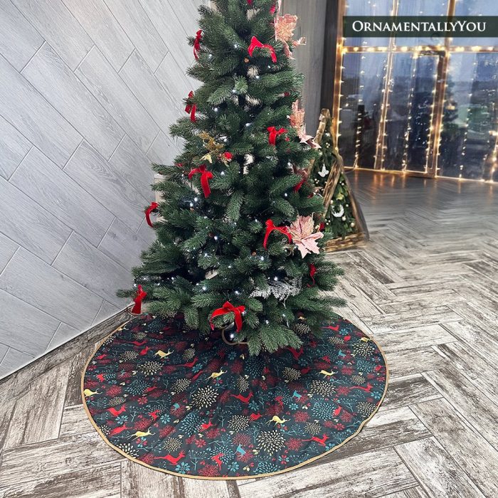 ForProduct 03GoldandRedDeerDecorationPatternHolidayTreeSkirt