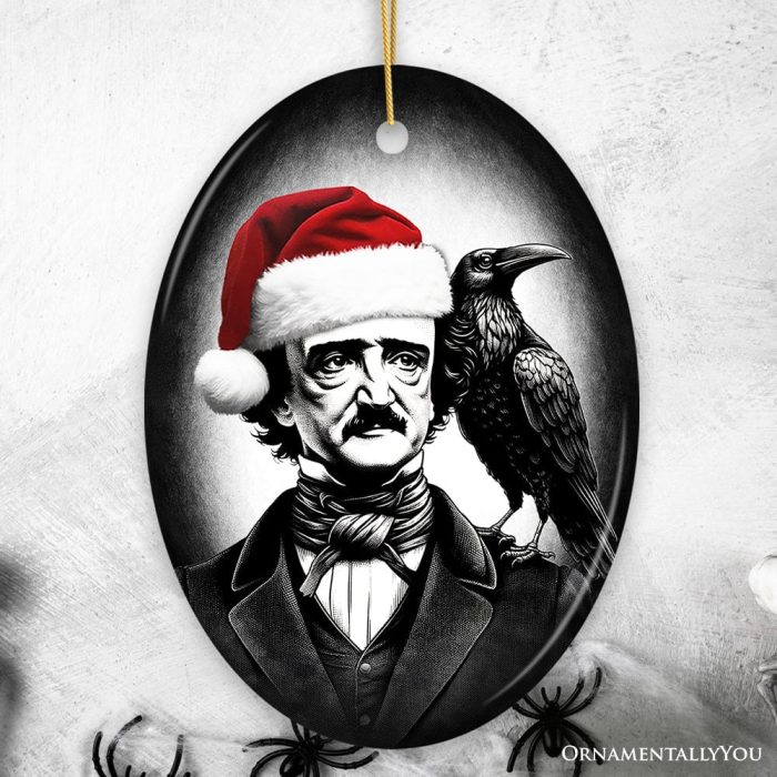 ForProduct 03GothicEdgarAllanPoewithSantaHatAndRavenOrnament SpookyHalloweenTreeChristmasDecor2MockupGroup 03
