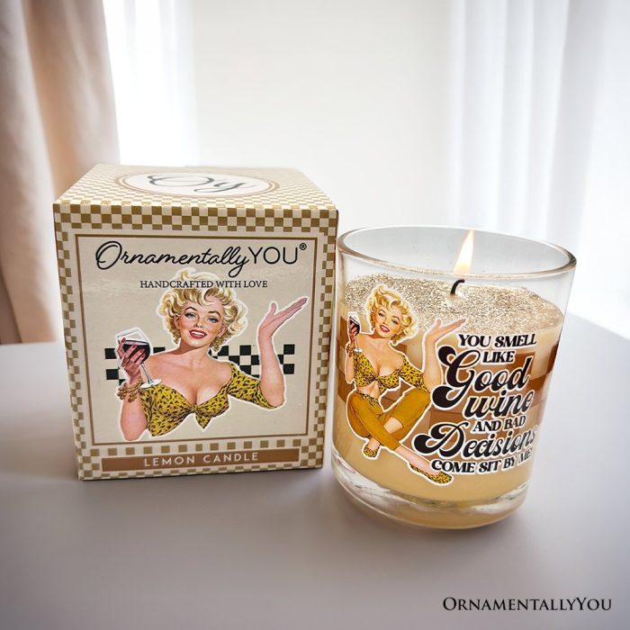 ForProduct 03RetroSassCandleYouSmellLikeGoodWineandBadDecisions LemonScentedFunnyHousewifeGift