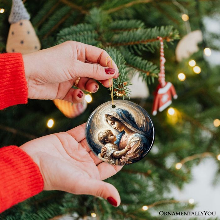 ForProduct 03VirginMaryandBabyJesusGentleEmbraceCeramicOrnament IconicOilPaintingChristmasDecorationSouvenir3DHumanMockup36