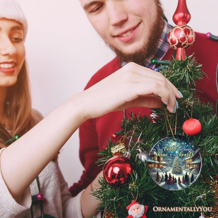 ForProduct 03YourLightwillAlwaysShineinOurHeartsOrnament EnchantingVictorianChristmasMemorialGift3DHumanMockup 09