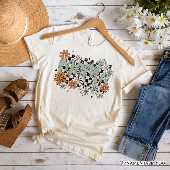 ForProduct 04FloralMamaCheckeredT Shirt White NaturalandBlackRetroTeeforStylishMothers