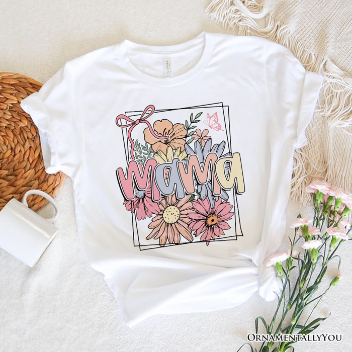 ForProduct 04FloralMamaCoquetteBowPastelT Shirt WhiteandNaturalBohoTeeWithSpringFlower