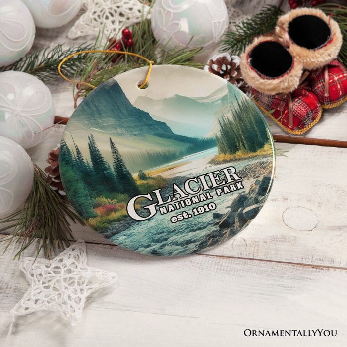 ForProduct 04GlacierNationalParkSereneNatureOrnament TravelerChristmasGiftandMontanaSouvenir3DRealisticMockup 11