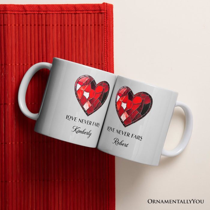 ForProduct 04HeartStainedGlassPersonalizedMug LoveNeverFailsCustomNamesGift3DRealisticMockupsMug 55
