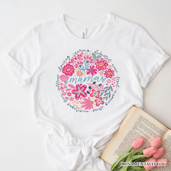 ForProduct 04InspiringFloralMamaT Shirt WhiteandNaturalBohoTeeforStrongandLovingMothers