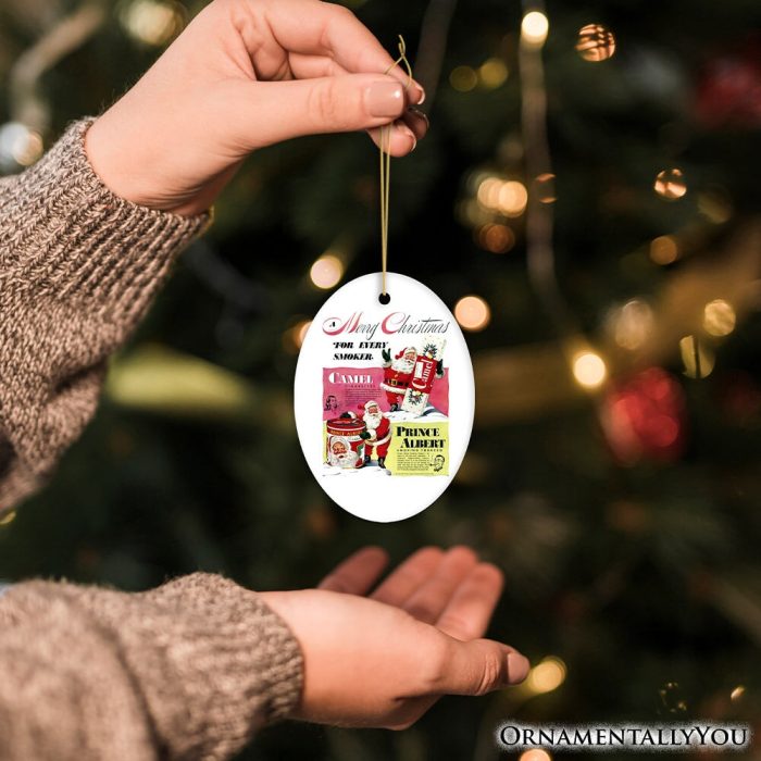ForProduct 04VintageChristmasSmokingAdvertisementCeramicOrnament 1940sCamelCigarette3DHumanMockup12