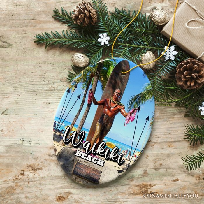ForProduct 04WaikikiBeachHawaiianParadiseOrnament PacificIslandCulturalChristmasGiftandSouvenirOval3DRealisticMockup 04