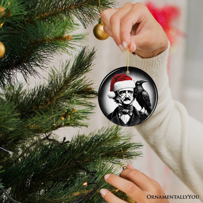 ForProduct 05GothicEdgarAllanPoewithSantaHatAndRavenOrnament SpookyHalloweenTreeChristmasDecor13DHumanMockup44