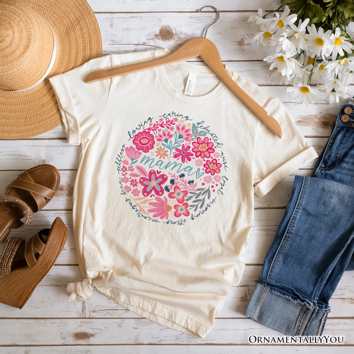 ForProduct 05InspiringFloralMamaT Shirt WhiteandNaturalBohoTeeforStrongandLovingMothers