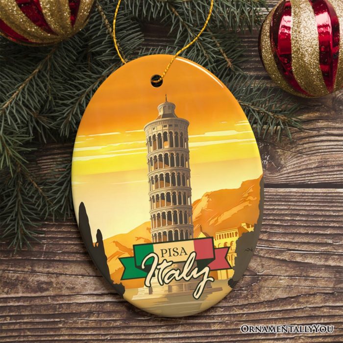 ForProduct 05SunsetinPisaItalyVintageArtSouvenirCeramicChristmasOrnamentOval3DRealisticMockup 02