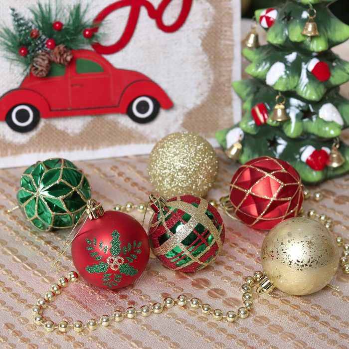 ForProduct 06GracefulOrnamentBundleSet Red 30GreenandGoldGlitteredTreeBaubles