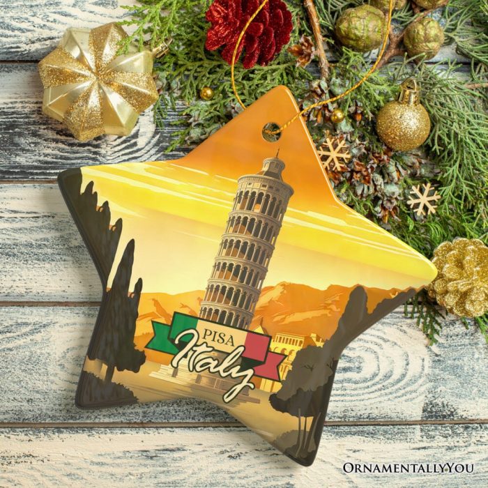 ForProduct 06SunsetinPisaItalyVintageArtSouvenirCeramicChristmasOrnamentStar3DRealisticMockup 07