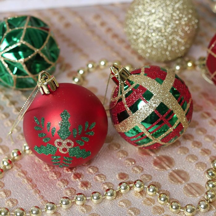 ForProduct 07GracefulOrnamentBundleSet Red 30GreenandGoldGlitteredTreeBaubles