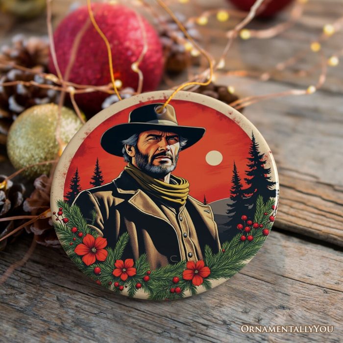ForProduct 07WildWestGrittyHolidayChristmasOrnament VintageWesternLegendClintEastwoodGift3DRealisticMockup 03 01