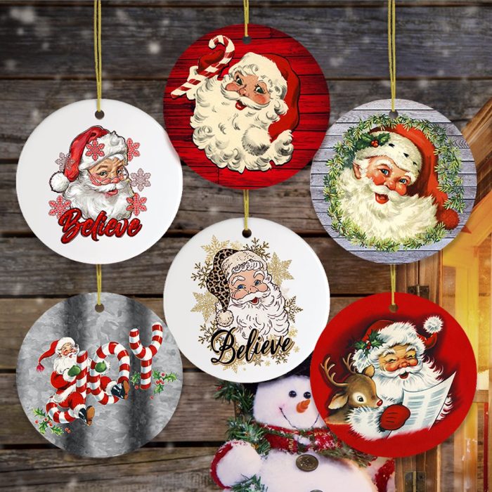 ForProductVintageSantaClausMegaChristmasOrnamentBundleChristmasSnowmanandCandleWoodWallOrnamentMockupcopy