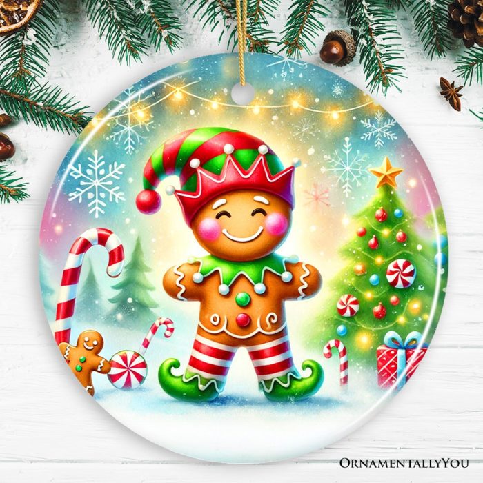For Product 02 Gingerbread Man as a Christmas Elf Ornament Magical Holiday Gift and Tree Decor Mockup Group 05 02
