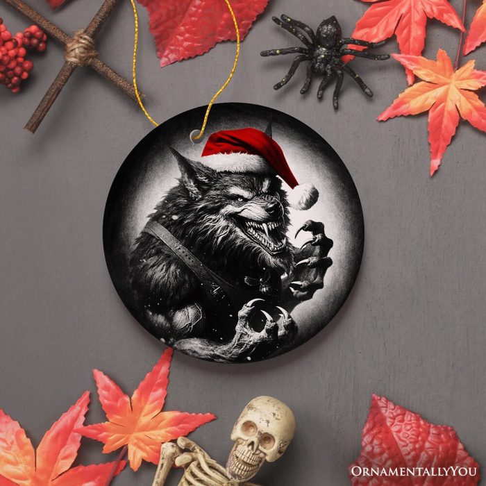 For Product 02 Vicious Werewolf Ceramic Ornament Enigmatic Christmas Decoration for Halloween Tree 3D Realistic Mockup 16