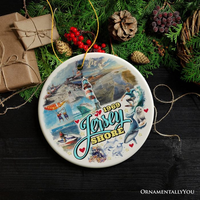 For Product 03 Vibrant Jersey Shore Ceramic Ornament Tropical New Jersey Vacation in Atlantic Ocean Christmas Souvenir Circle 3D Realistic Mockup 06