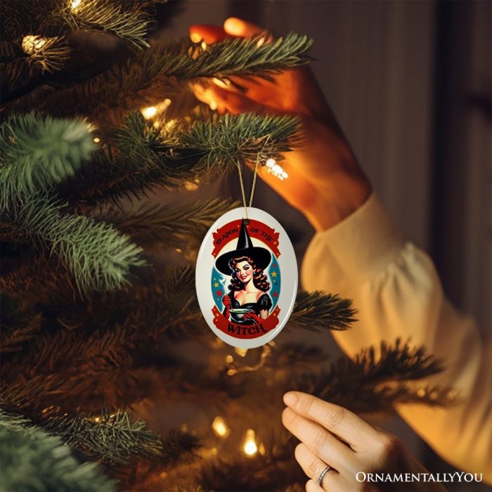 For Product 03 Wickedly Glamorous Season of the Witch Ornament Retro Style Halloween Tree Decor and Keepsake 3D Human Mockup 45