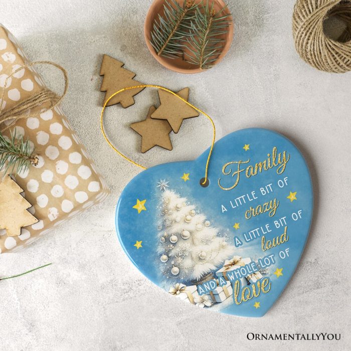 For Product 04 Whimsical Family Quote Ornament Enchanting White Christmas Appreciation Gift and Tree Decor Heart 3D Realistic Mockup 15 02