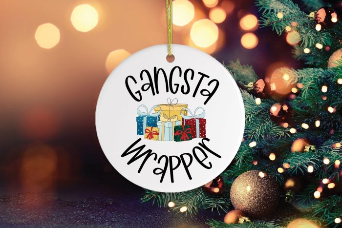 GangstaWrapperChristmasOrnamentChristmasTreeGoldBokehOrnamentMockup