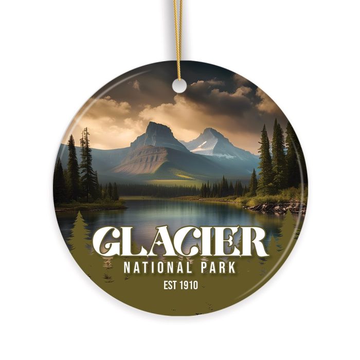 Glacier National Park Retro Ornament Plain White Background Mockup