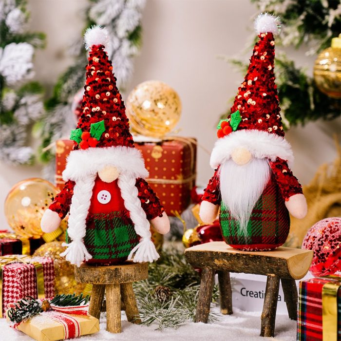 GlamorousTartanTwosomeChristmasGnomeSetof2withPlaidKiltandSequinHat1