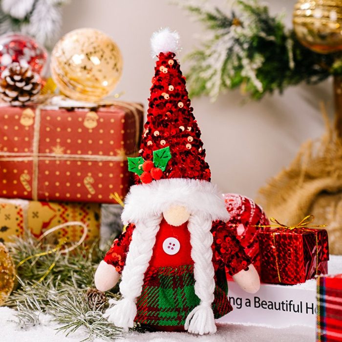 GlamorousTartanTwosomeChristmasGnomeSetof2withPlaidKiltandSequinHat6