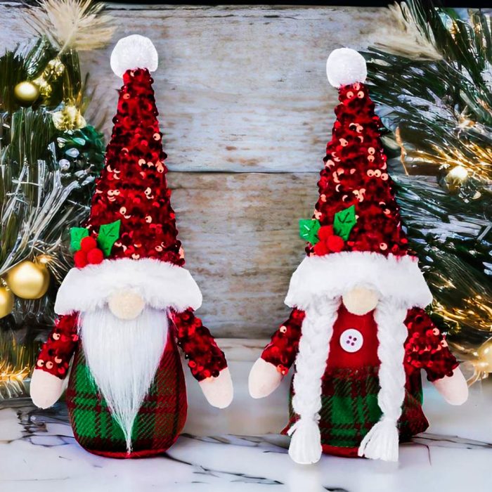 GlamorousTartanTwosomeChristmasGnomeSetof2withPlaidKiltandSequinHatMockup1