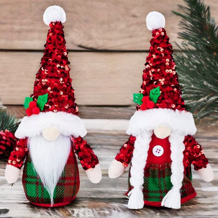 GlamorousTartanTwosomeChristmasGnomeSetof2withPlaidKiltandSequinHatMockup3