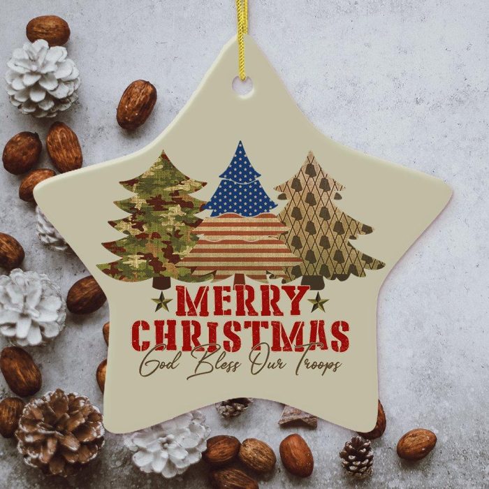 GodBlessOurTroopsAmericanMilitaryChristmasOrnamentMockup Star