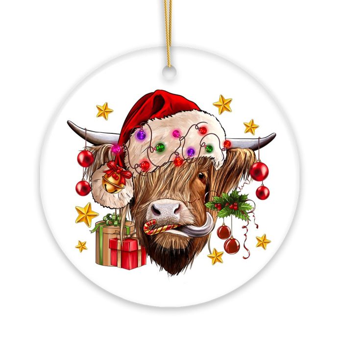 Highland Cow Christmas Ornament Cattle Tree Decoration White Background