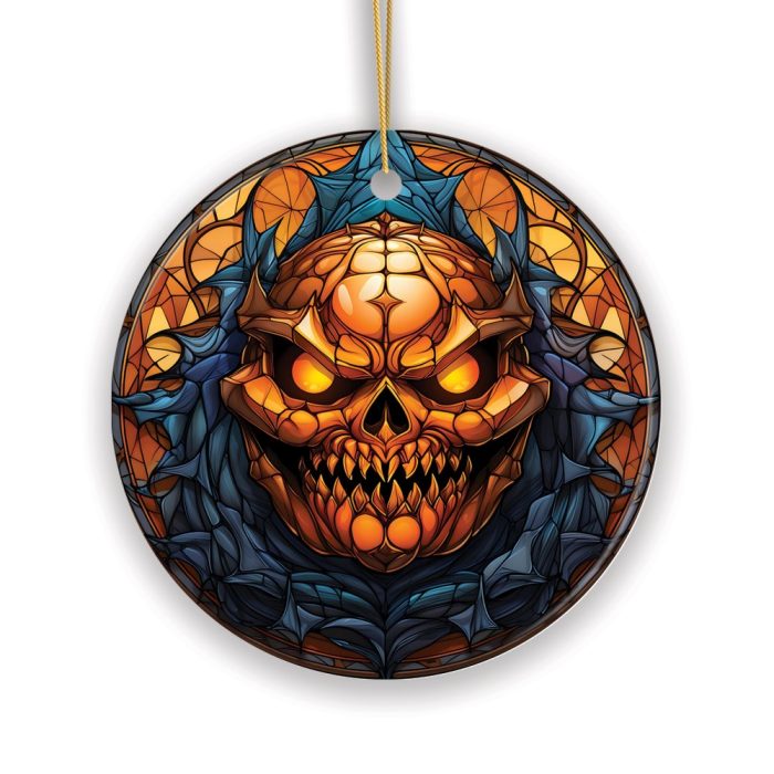 Pumpkin Skull with Glowing Red Eyes White