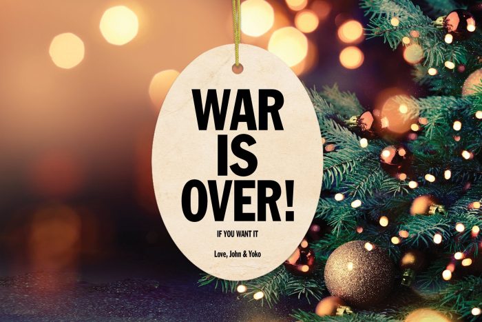 VintageWarisOver IfYouWantIt.LoveJohn YokoChristmasOrnamentChristmasTreeGoldBokehOrnamentMockup