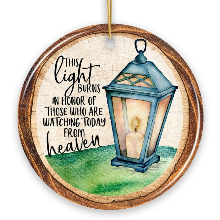 Vintage Lantern Memorial Heaven Quote Christmas Ornament This Light Burns in Honor White Ver1