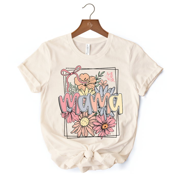 WBM 01FloralMamaCoquetteBowPastelT Shirt WhiteandNaturalBohoTeeWithSpringFlower