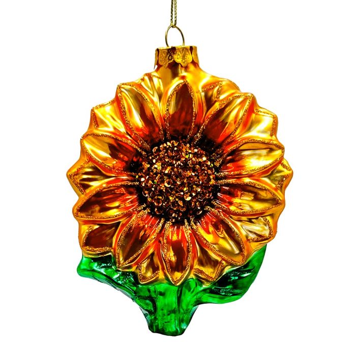 WBM 01GlossyCharmingSunflowerGlassChristmasOrnament FlowerHolidayDecor
