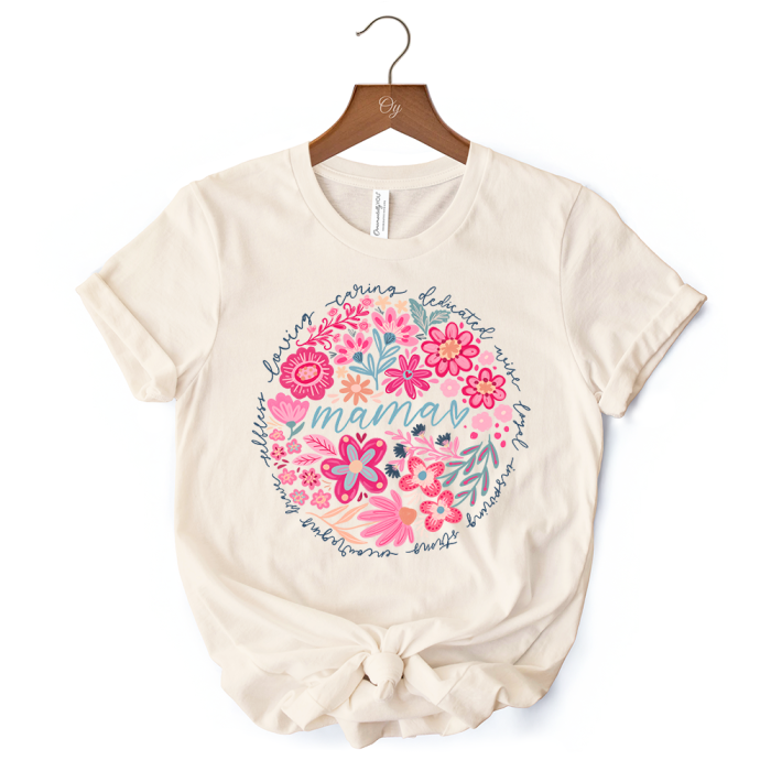 WBM 01InspiringFloralMamaT Shirt WhiteandNaturalBohoTeeforStrongandLovingMothers