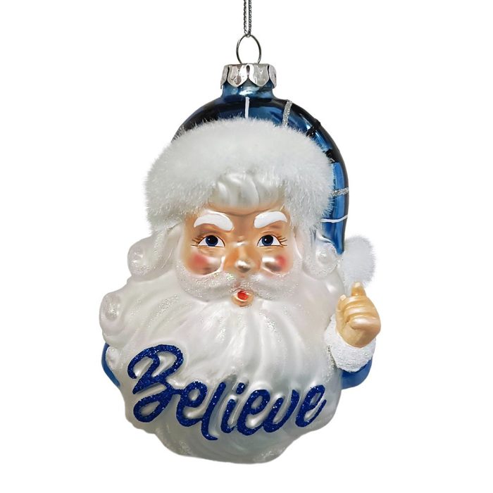 WBM 01VintageBlueSantaBelieveGlassChristmasOrnament