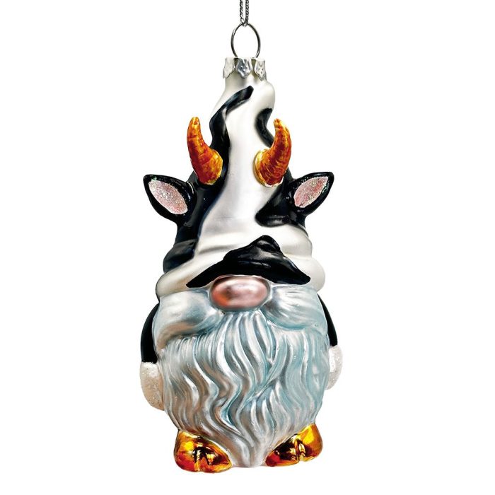 WBM 01WhimsicalGnomeCowHandblownGlassChristmasOrnament CuteHolidayDecor