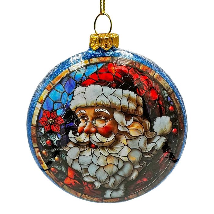 WBM 01WonderfulSantaClausStainedGlassChristmasOrnament HolidayTreePortraitDecor