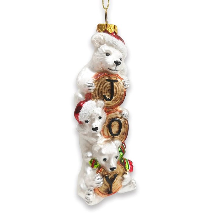 WBM 01 Joyful Polar Bear Trio Stacked Glass Christmas Ornament