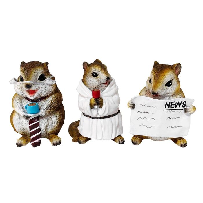 WBM 01 Whimsical Chipmunk Trio Set of Three Figurines 5 Cute Desk Decor and Garden Statues