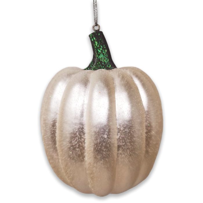 WBM 01 White Pumpkin Glass Christmas Ornament