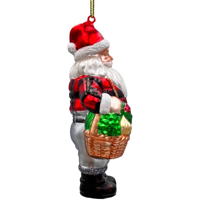 WBM 02WholesomeSantatheVegetableFarmerGlassChristmasOrnament FarmStyleHoldingPotatoes Lettuce andTomatoes