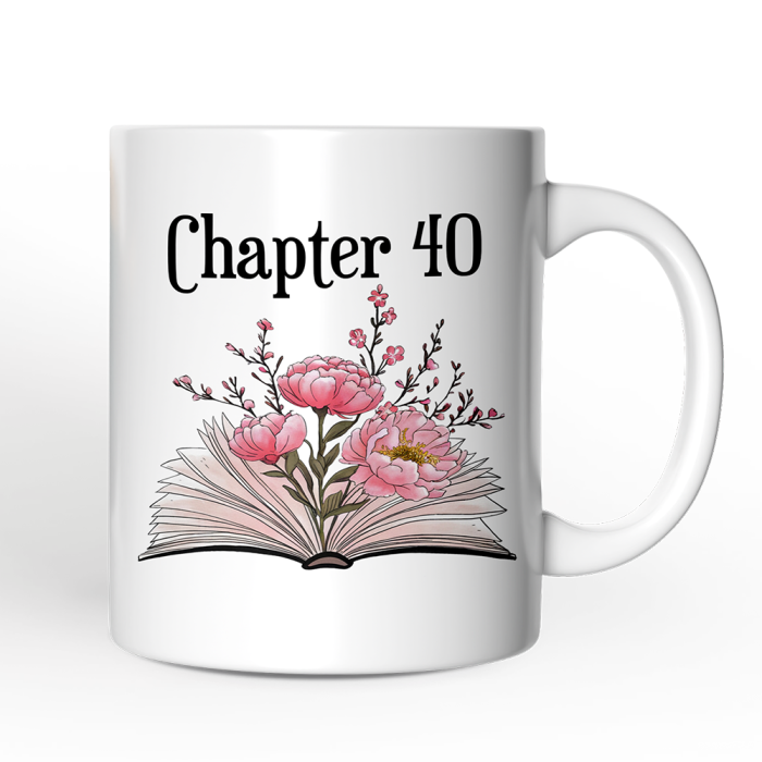 WBM 02 40th Birthday Pink Flowers Book Personalized Mug Chapter 40 Gift With Custom Name
